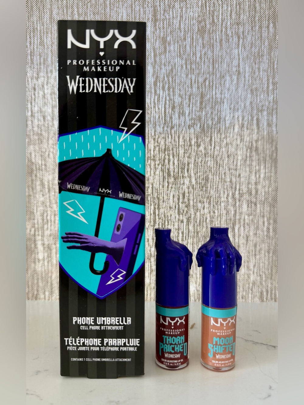 NYX Wednesday Lip Oil duo plus phone umbrella set☂️